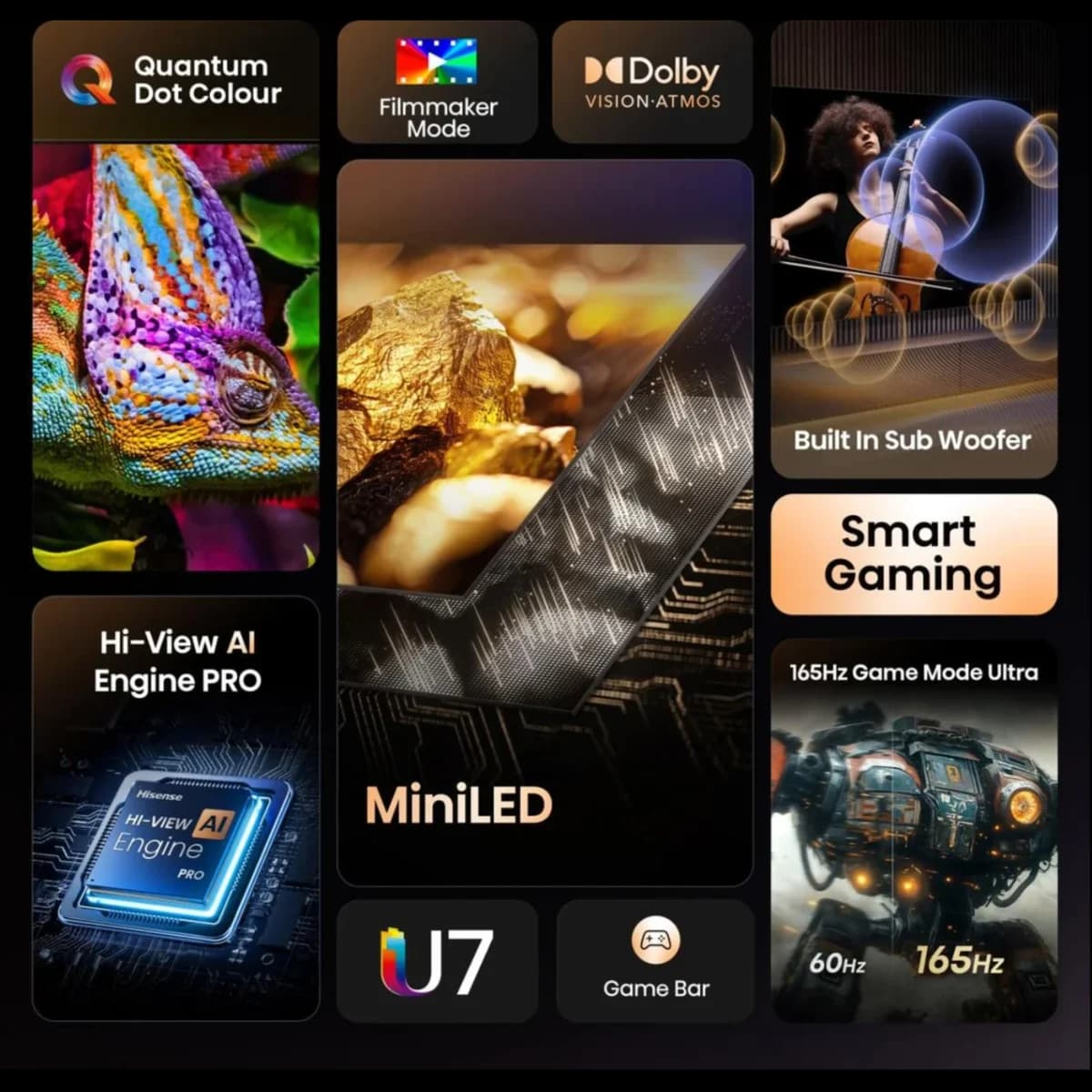 HISENSE 100U7QTUK 100" Mini LED 4K 165Hz Smart AI TV with Freely thumbnail