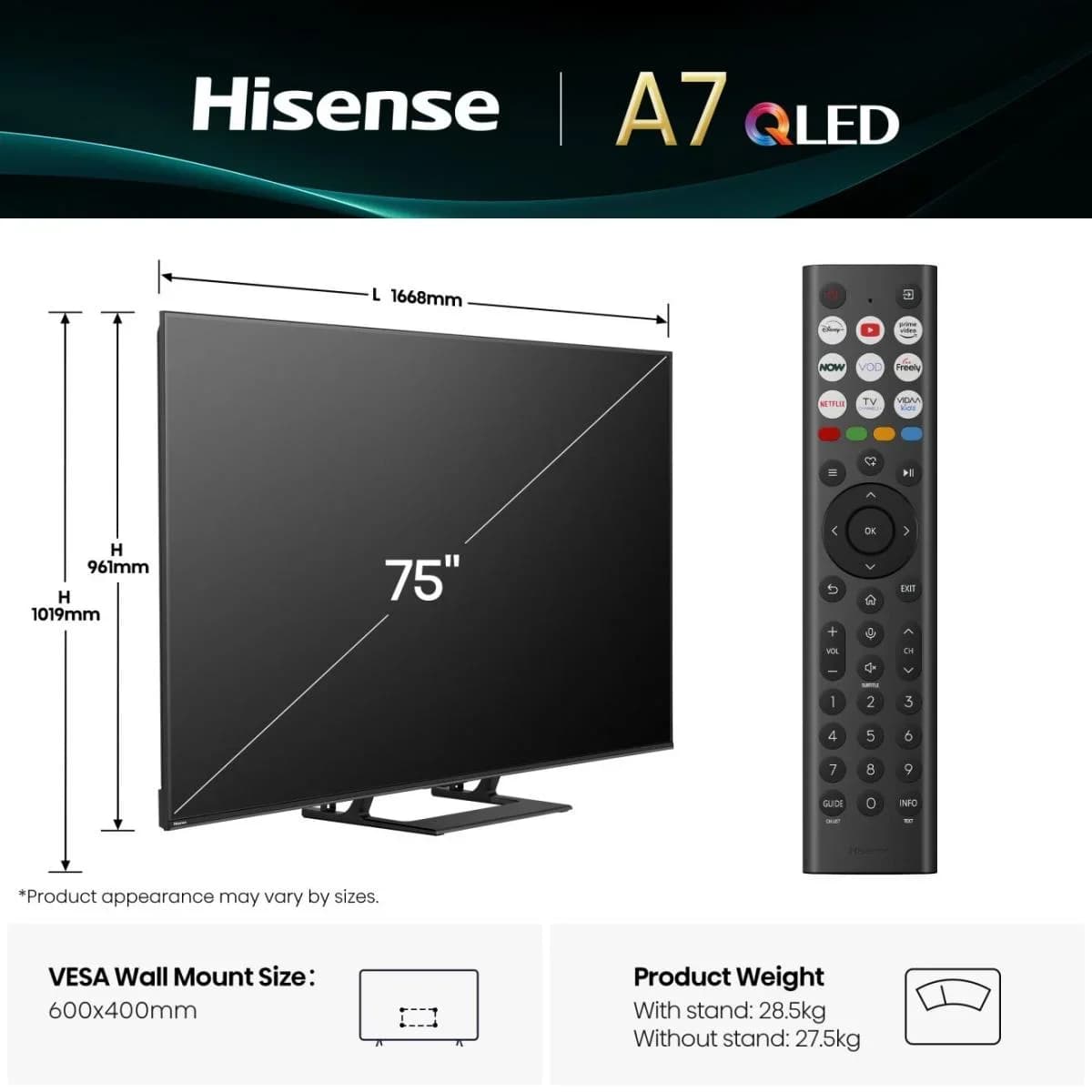 HISENSE 75A7QTUK 75" QLED 4K Smart AI TV with Freely thumbnail