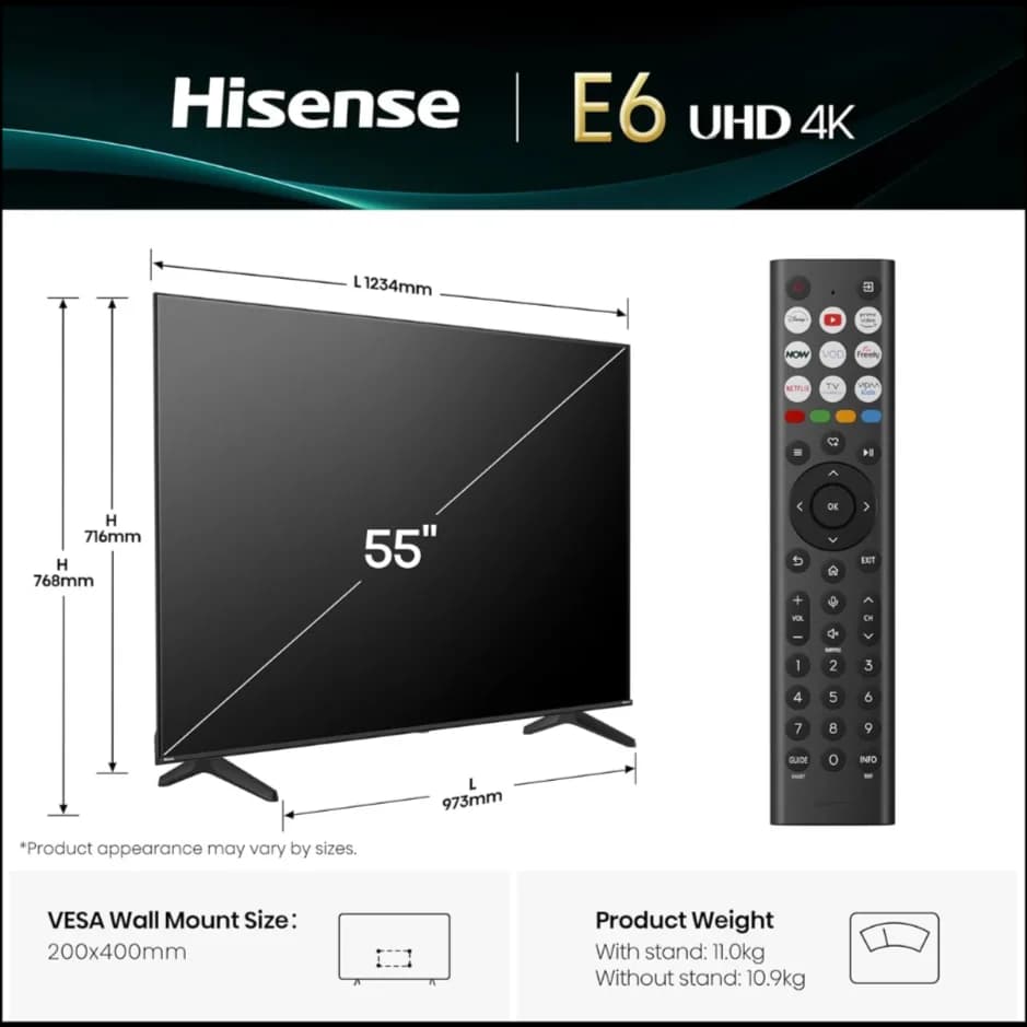HISENSE 55E6QTUK 55" LED 4K HDR Smart TV with Freely thumbnail