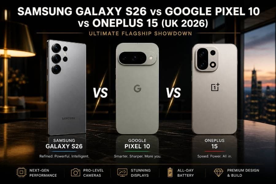 Samsung Galaxy S26 vs Google Pixel 10 vs OnePlus 15 (UK 2026) – Ultimate Flagship Showdown